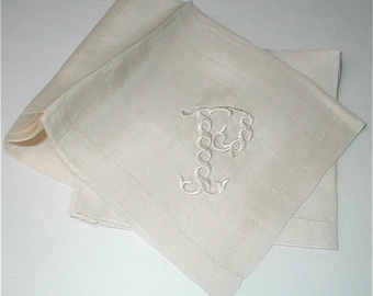 White Silk Handkerchief - Silk Embroidered P - 18 Inch Square