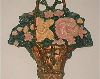 Vintage Celluloid Flower Basket Ornament- Painted  Vintage 40s