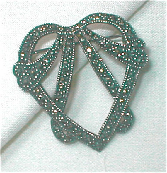 Sterling Marcasite Heart Brooch -  Heart Pin Swee… - image 1