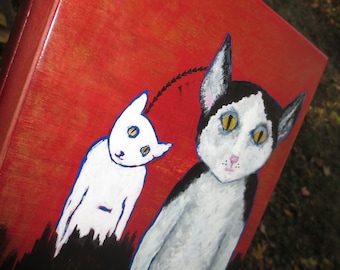 With You Without You  - A Little Cats Painting on Wooden Box - Hand Painted Jewelry and Stash Box - No. 5 in the Litter Box Collection