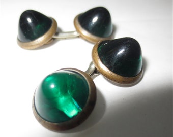 1930's Cuff Links  - Green  Dome Cab - Tuxedo Formal Dress or Casual