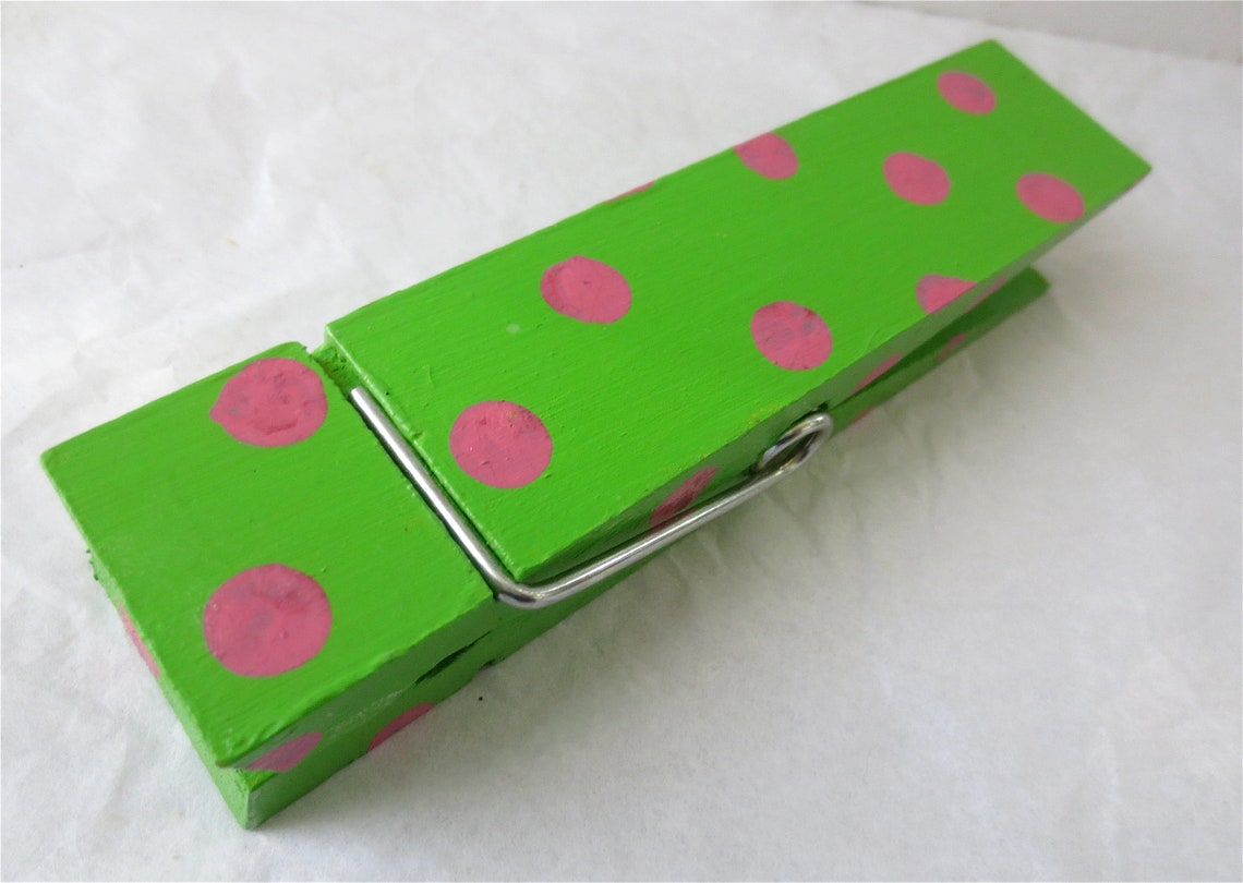 Big Polka Dot Clothes Pin Note Holder Wooden Vintage Pop Etsy
