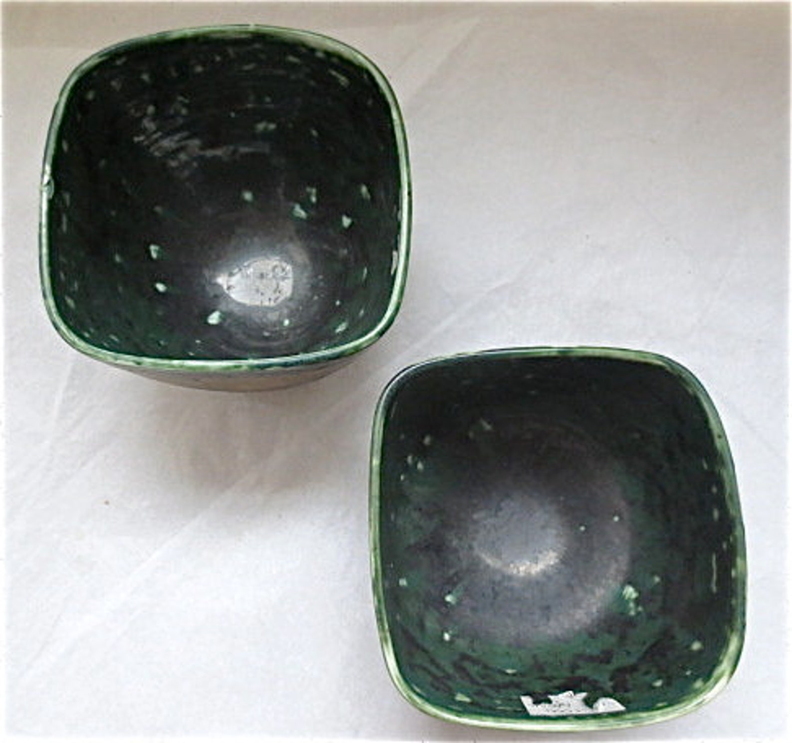 Vintage Pottery Bowl Pair Signed Ceramic Bowls Brushed Etsy