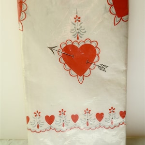 Vintage Paper Tablecloth - Valentine Hearts  - Picnic Paper Cloth - Vintage  1960s - 96&quot;  x  54&quot;