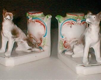 Porcelain German Shepherd Bookends - Made in Japan - Dog Guards the Desk - Vintage 40s Kitsch