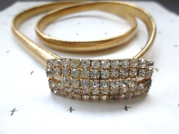 Pave' Rhinestone Buckle on Golden Snake Metal Bel… - image 1