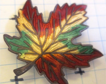 Autumn Leaf Enameled Brooch - BM Co Sterling Pin - Vintage 1950s Maple Leaf Brooch