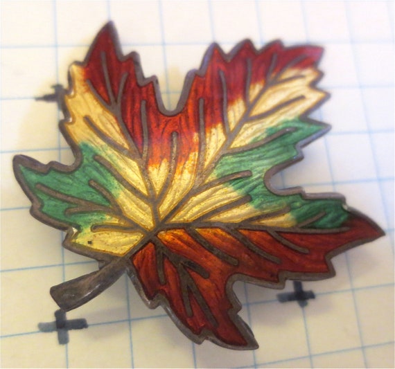 Autumn Leaf Enameled Brooch - BM Co Sterling Pin … - image 1