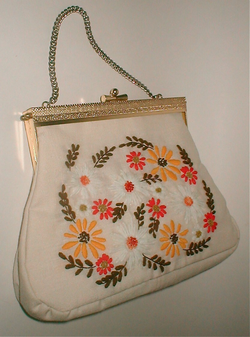 Harvest Posies Purse Embroidered Linen Pocketbook Hand Etsy