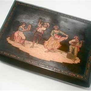 Italian Marquetry Box Sorrento Inlaid Tunbridge Ware Folk Art Marquetry Made in Italy  Circa late 1800&#39;s