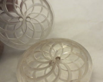 2 Clear and Hand Carved  Buttons - Lucite - Vintage 1940s Perspex