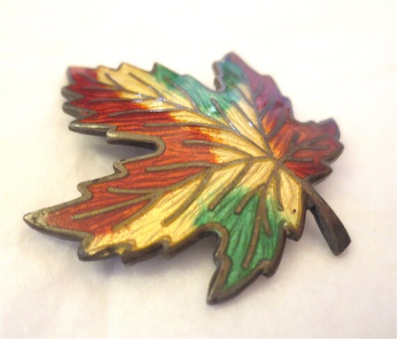Autumn Leaf Enameled Brooch - BM Co Sterling Pin … - image 5