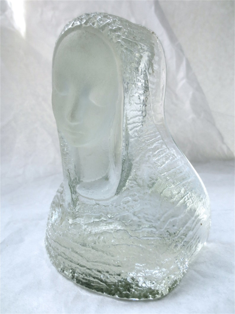 Viking Glass Madonna Heavy Glass Figurine Bust Bookend Mid Etsy