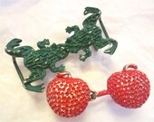 Skinny Belt Buckles - Interchangeable Belt Buckles - Red Apple and Green Frog - Both for Half Inched Belts