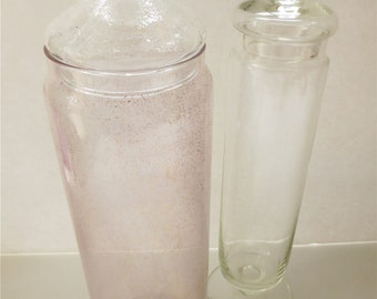 Glass Vanity Jar Pair - Vintage 60s Bath Salts Apothecary Bottle Set of 2  -   Classic Design