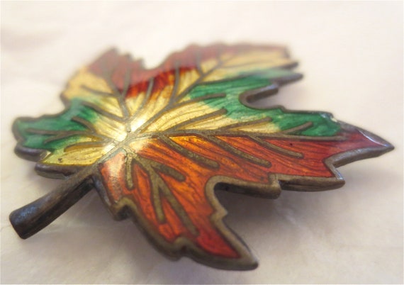 Autumn Leaf Enameled Brooch - BM Co Sterling Pin … - image 9