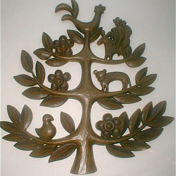 Green Tree of Life Wall Hanging Mid Century Modern Family and the Animals Dart Industries Vintage 1963 Made in USA