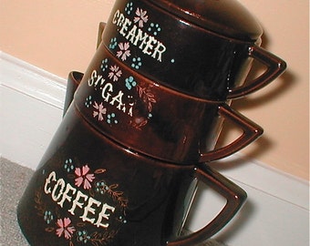 Two Cup Coffee Pot and Stackable Creamer and Sugar Complete Coffee Serving Set