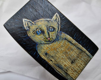 Cat Painted Keepsake - We Bead You -  No. 24 in the Litter Box Collection - Tiny Stash Box - Cat Lovers Cat Art