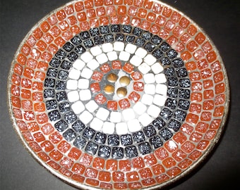 Mosaic Dish  - Vintage  1960s Hand Made Ceramic Mosaic Tile - Serving or Tobacciana