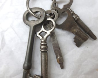 Antique 1880s Key Ring - Household Keys - Skeleton Keys - Clock Winding Key - Mystery Collection -  May '88 Patented Dated Mystery Key