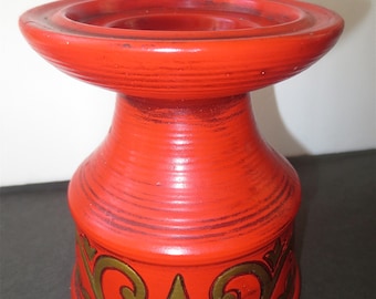 Mod Ceramic Candle Holder - Vintage 60s Modern - Bright Red Pillar Candle Pedestal