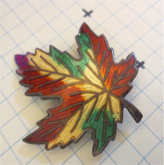 Autumn Leaf Enameled Brooch - BM Co Sterling Pin … - image 3
