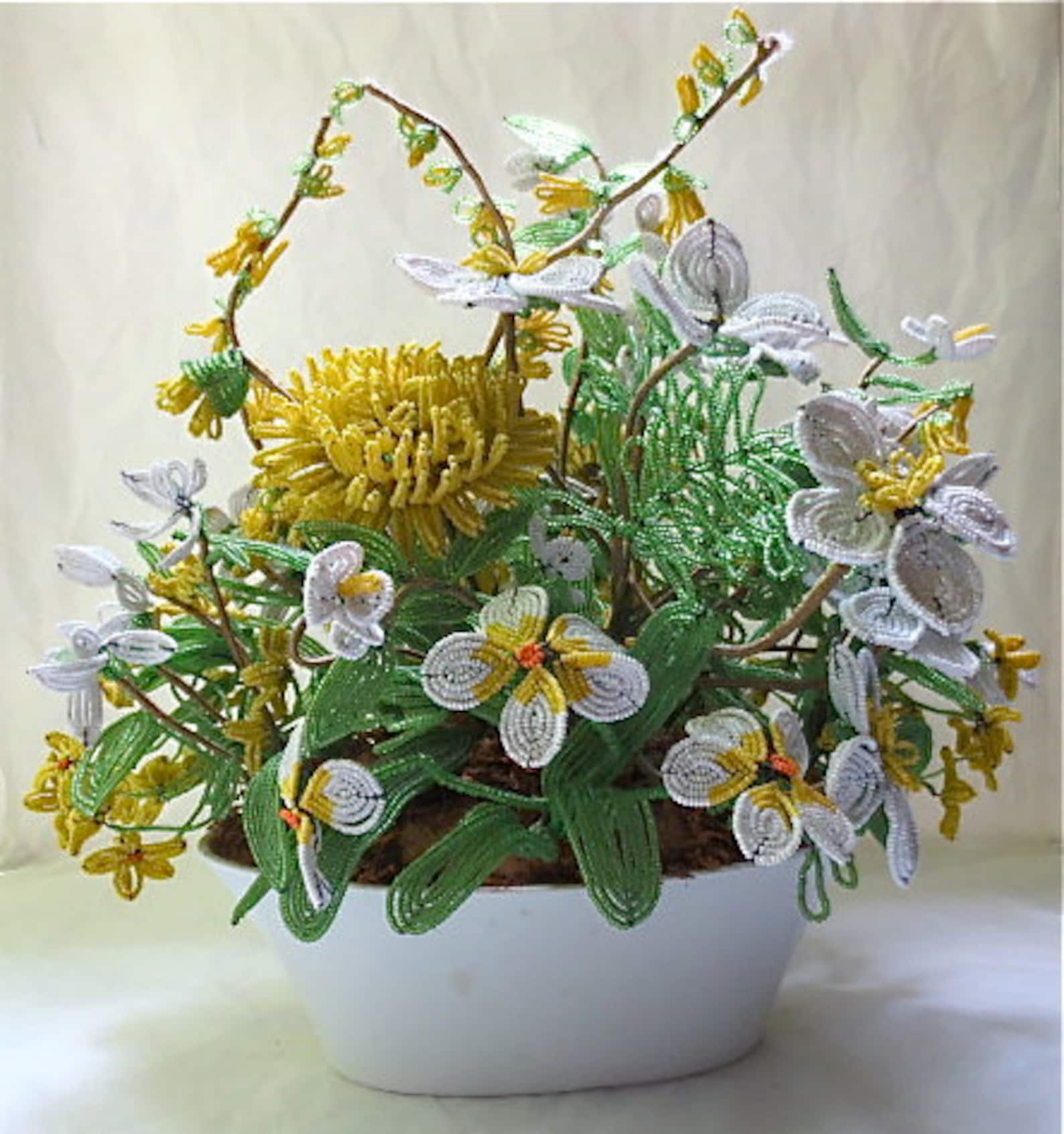 Beaded Flower Arrangement Vintage 1960s Hand Beaded Blooms Etsy