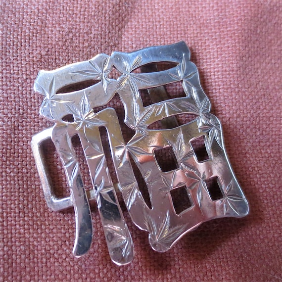 Antique Asian Silver Buckle - Asian Character - V… - image 1