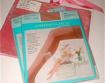 Suntan Stockings - 2 Pairs of 60s Gaymode Seamless -  Size 10 -  And a Schaiparelli Satin Hosiery Bag