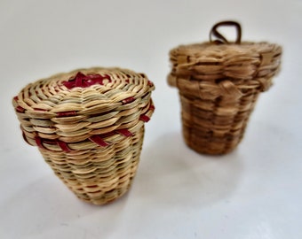 Thimble Basket - Sweetgrass Hand Woven Mini Basket with Thimbles - Set of Two