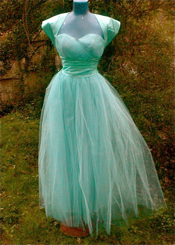 Turquoise Bridesmaid Gown - Tulle Full Skirt Bust… - image 1