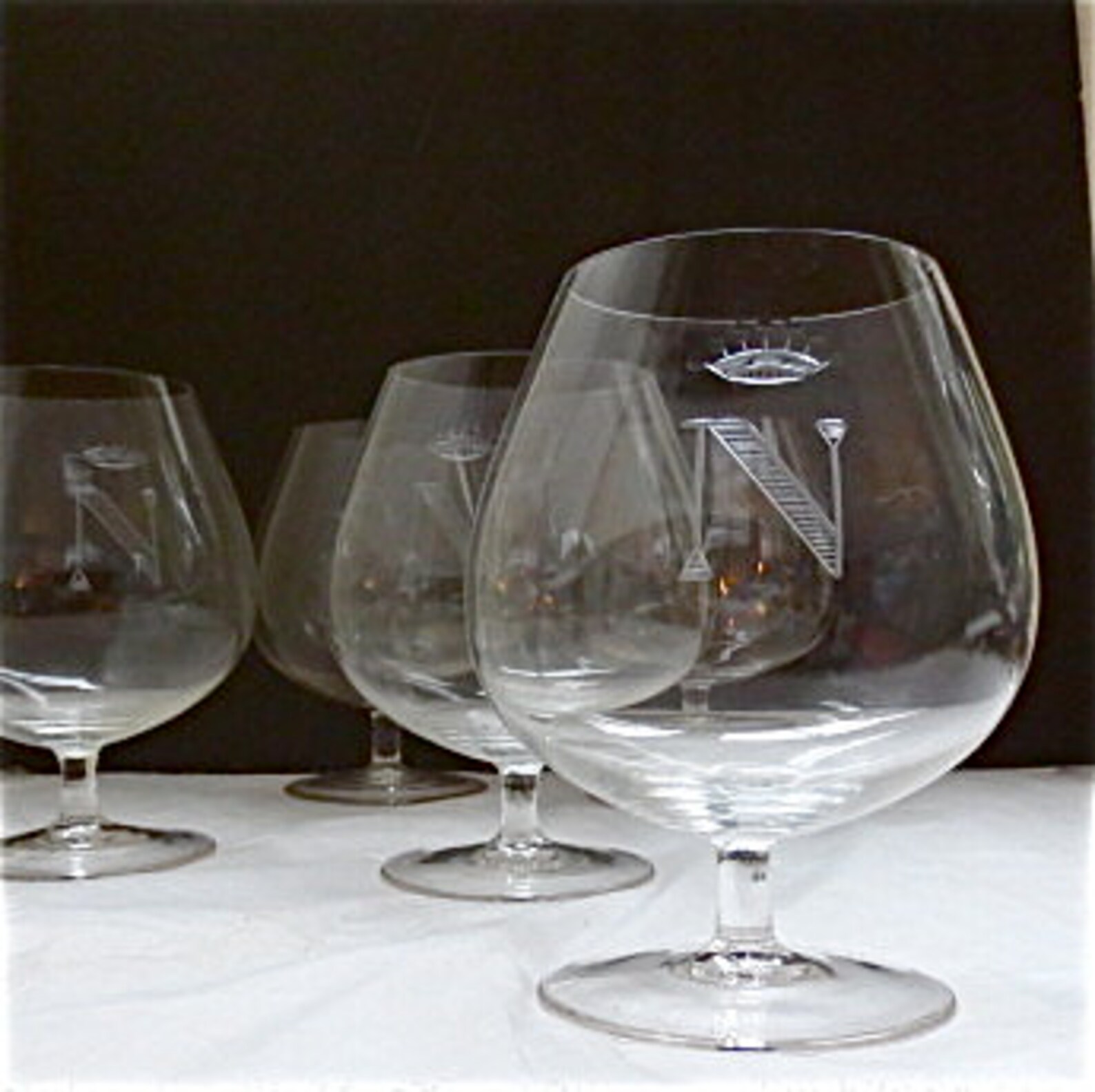 Crystal Brandy Snifter Cognac Glass Set of 5 Initialed N Etsy