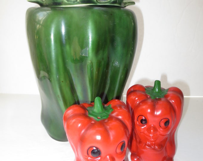 Bell Pepper People Salt & Pepper and Mccoy Green Pepper Cookie Jar