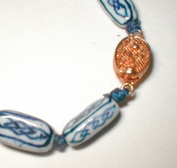 Flow Blue Porcelain Bead Necklaces  -  Strung on … - image 4