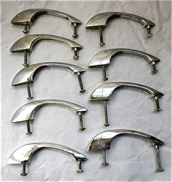 9 Chrome Cabinet Handles Vintage 1950s Kitchen Hardware Cabinetry Modern Mid Century