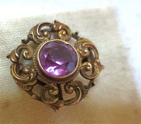 Antique Art Nouveau Gold and Amethyst Brooch or Pe