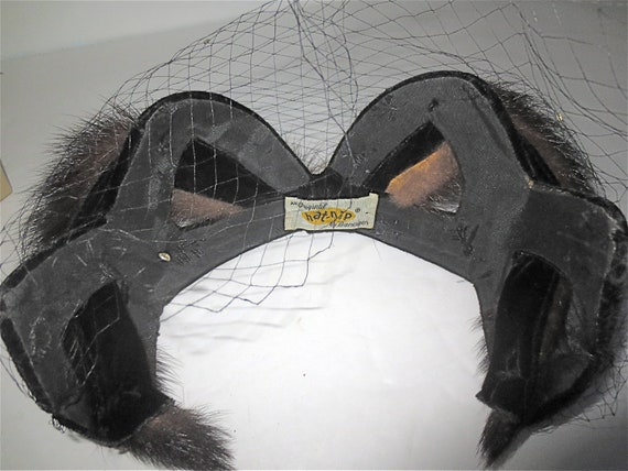 Vintage Mink Cocktail Hat - Veiled with Diamonds … - image 6