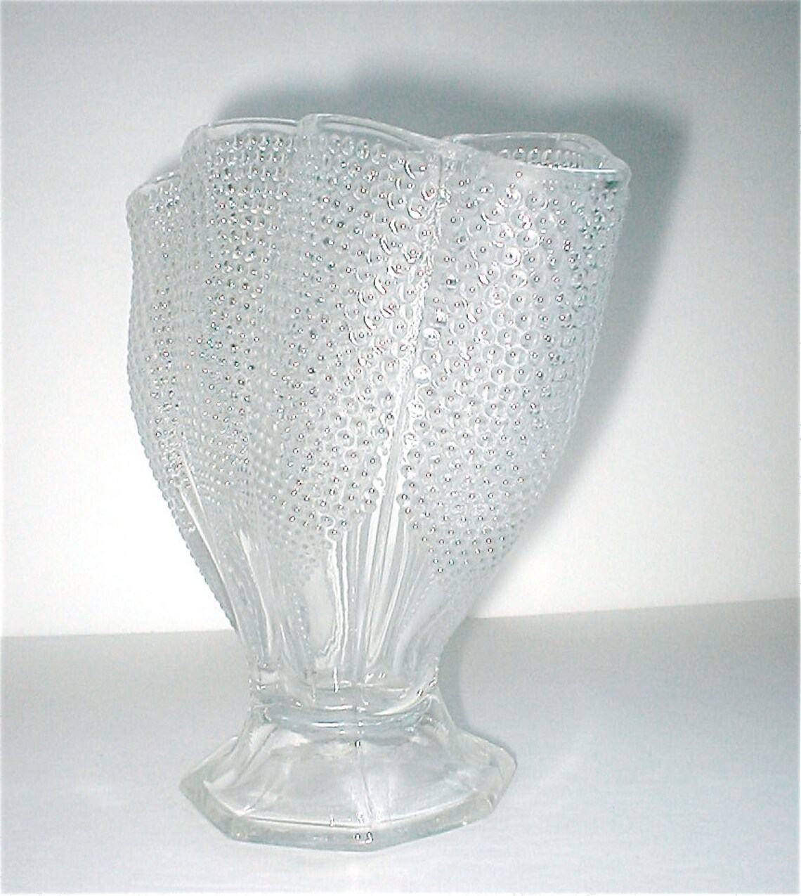 Fenton Hobnail Fan Vase Vintage 30s Large Clear Glass Vessel Etsy