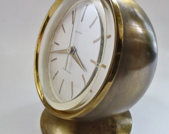 Bulova Electronic Desk Clock - Modern Sphere Design - Vintage Clockworks - Battery Operated - Brushed Brass Globe Clock