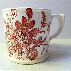 Antique Powell Bishop and Stonier MUG - Oriental Ivory Ceramic Transferware Coffee Cup - Circa 1880s - Floral Pattern -