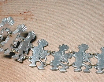 Marching Kokopelli Bracelet   Vintage 80's  Aluminium Figural Bracelet  The Spirit of Music