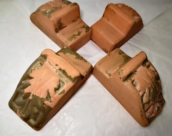 Pot Feet  - Terra Cotta Planter Risers -  Un Glazed Pottery  Floor Protectors - Classic Acantha Leaf Feet - Set of 4