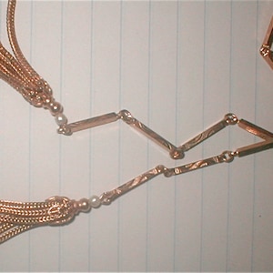 Deco Gold Tasseled Lariat Necklace - Vintage 50s - Designed Chain and Chain Tassle