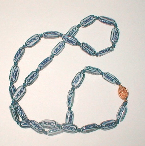 Flow Blue Porcelain Bead Necklaces  -  Strung on … - image 3