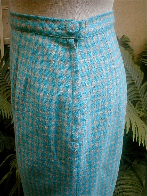 Womens Wool High Waisted Pencil Skirt - Turquoise 