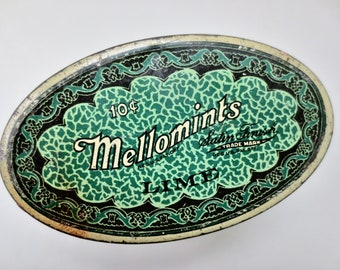 Mellomints Lime Candy Tin -  Brandle and Smith Co. - Philadelphia Made - Tiny Tin - Vintage 1930s