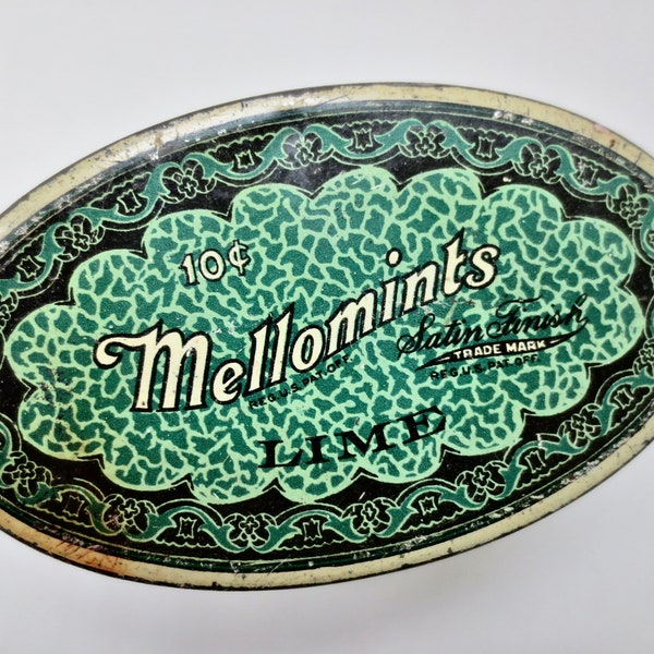 Mellomints Lime Candy Tin -  Brandle and Smith Co. - Philadelphia Made - Tiny Tin - Vintage 1930s