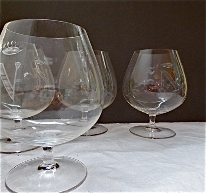 Crystal Brandy Snifter Cognac Glass Set of 5 Initialed N Etsy