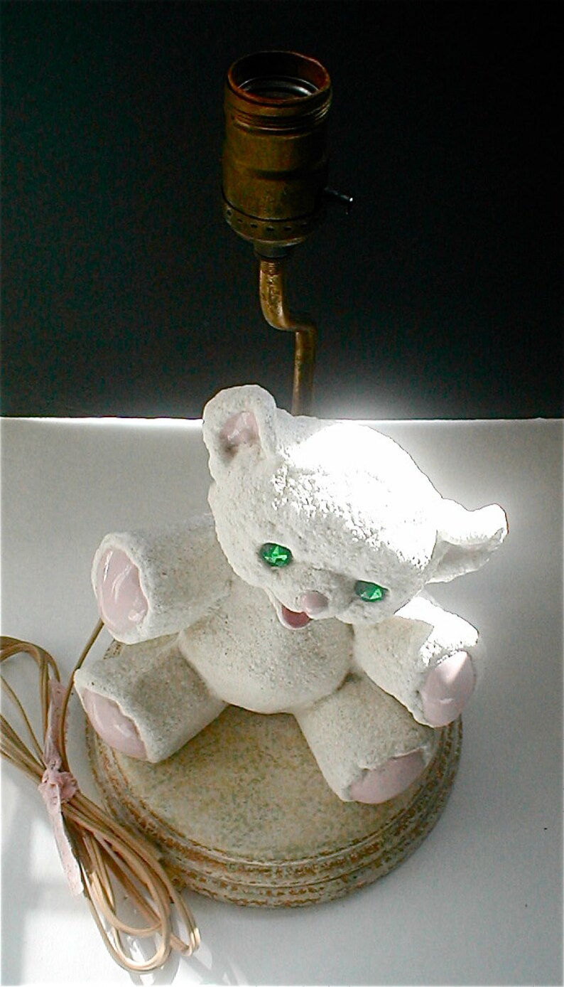 Happy Teddy Bear Lamp Ceramic Nursery Light Pink Paws and Etsy